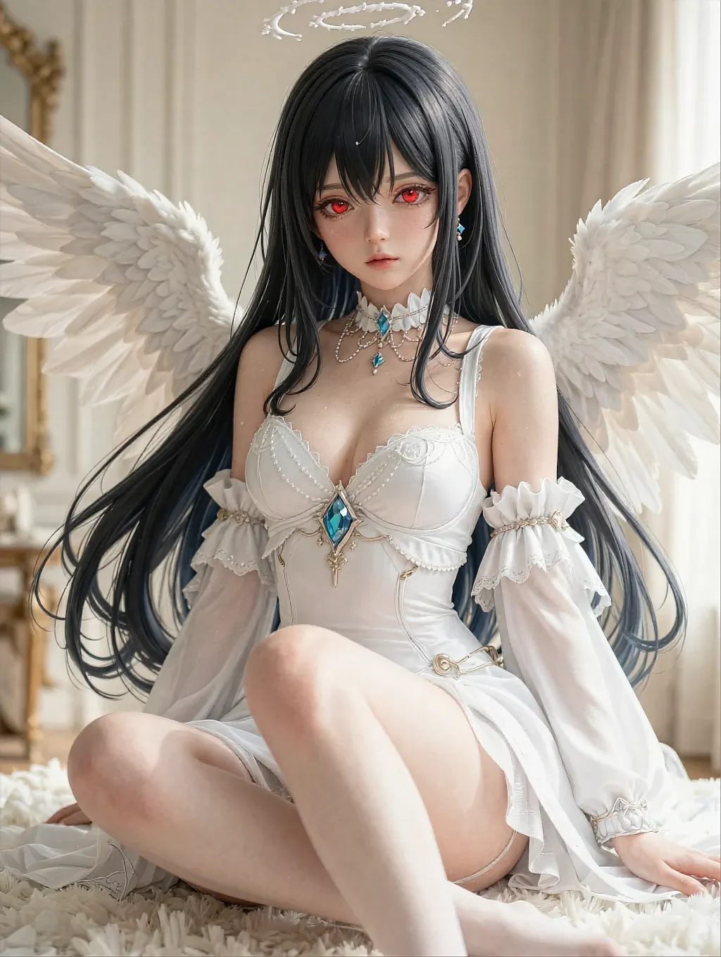 Fictional AI character featured on the third landing page, in a doorway